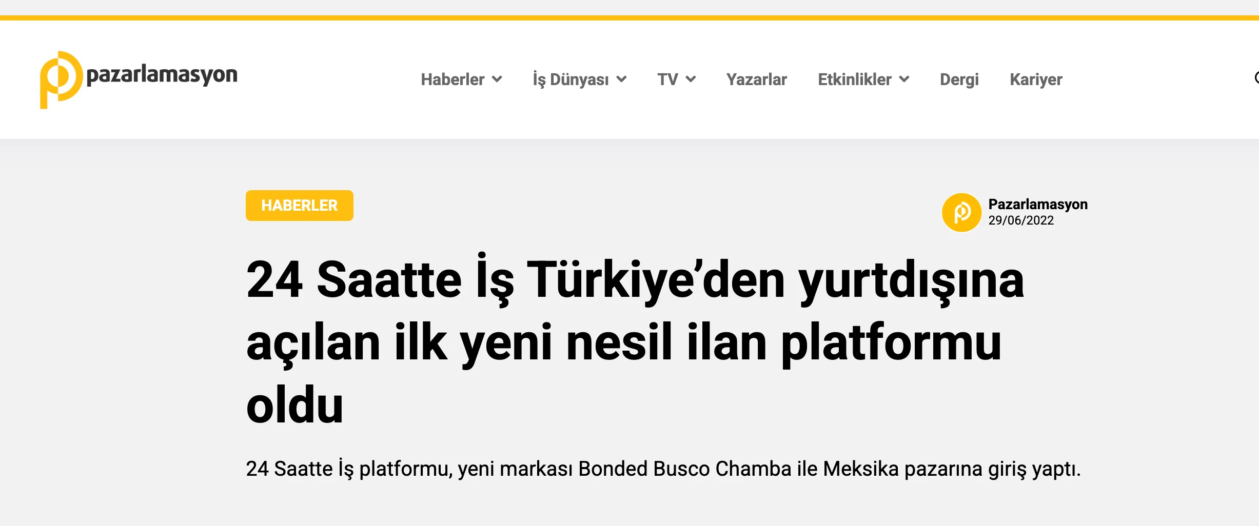 Pazarlamasyon: 24 Saatte İş Türkiye’den yurtdışına açılan ilk yeni nesil ilan platformu oldu